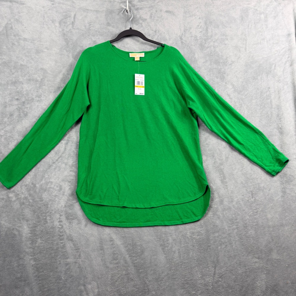 Michael Kors Womens M Green Sweater Crew Neck High-Low Cotton Blend QF46J8504A